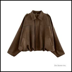 Oversized Faux Suede Bomber Jacket Cropped Lapel Pilot Coat Streetwear